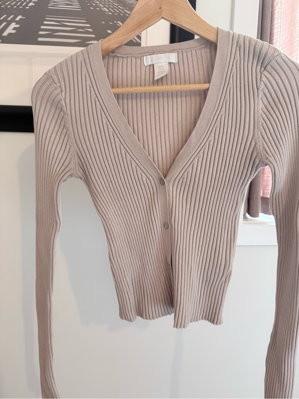 H&M Ribbed V-Neck Button-Front Cardigan - Taupe